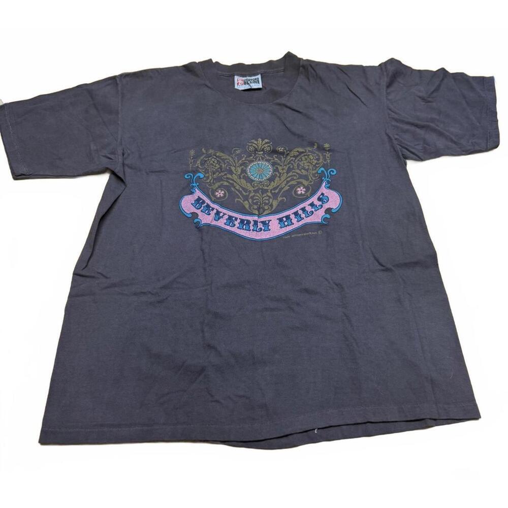 Vintage Beverly Hills Ornate Graphic Tee Single Stitch Stafford Black XL USA